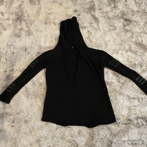 Skingraft hooded sweater with leather detail